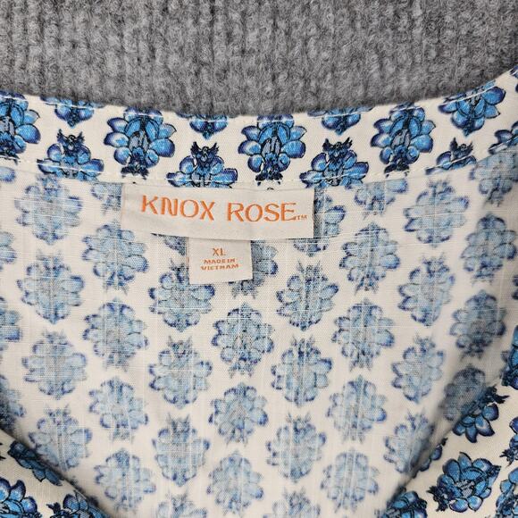 Knox Rose Dress Womens XL Blue Floral Boho Peasant Tassel Puff Sleeve Cottage - Picture 2 of 6